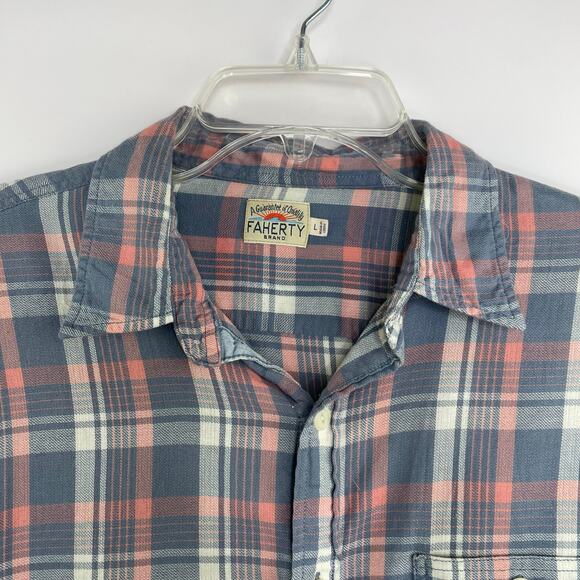 Faherty gray orange plaid button up down long sleeve men's shirt size Large - Picture 2 of 11